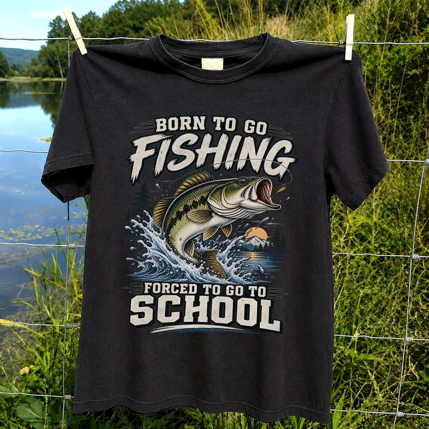 Born to Go Fishing Forced to Go to School Largemouth Bass T-Shirt