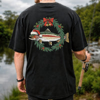 Christmas Trout Wreath Fishing Graphic T-Shirt | Back Print
