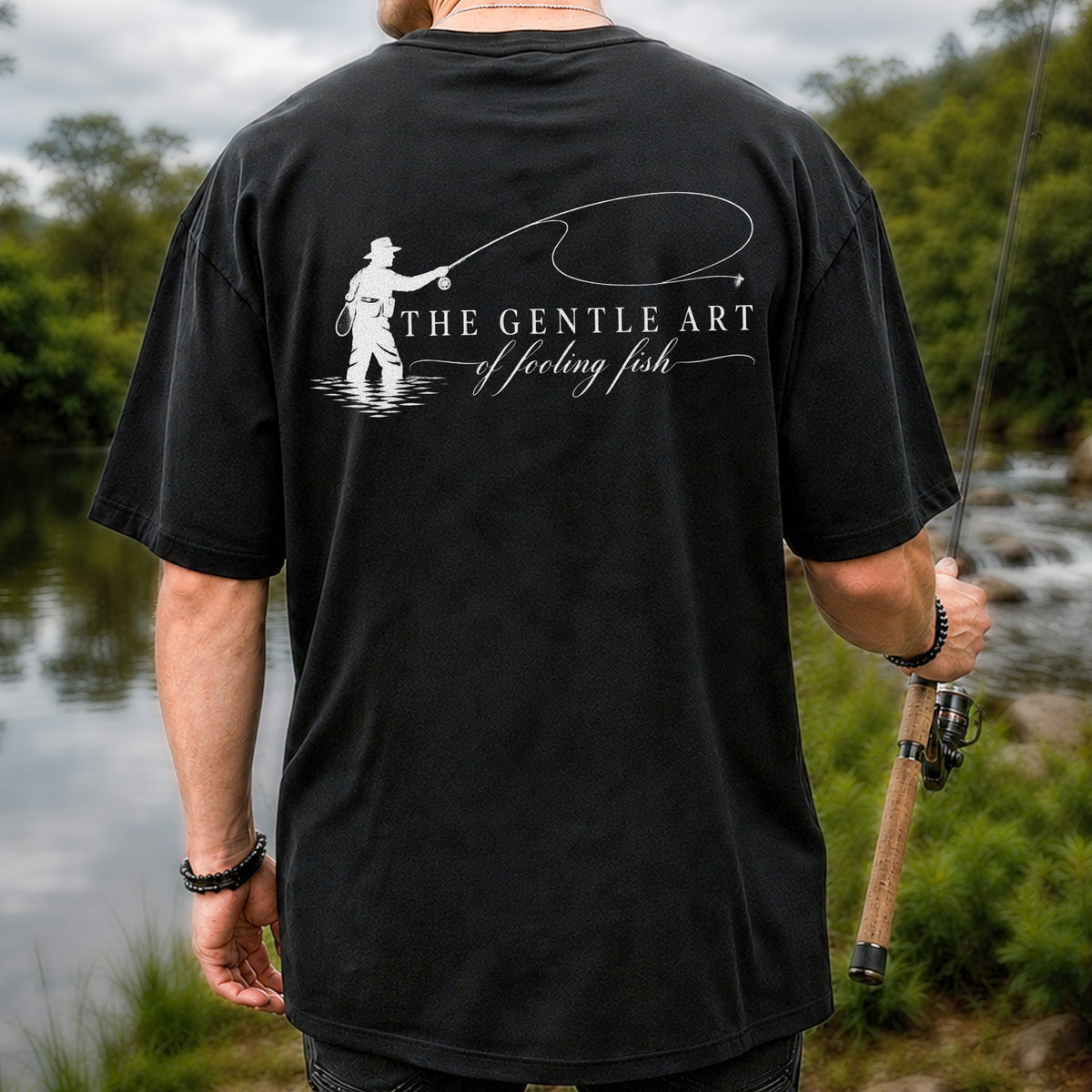 The Gentle Art of Fooling Fish Vintage Fishing Graphic T-Shirt | Back Print