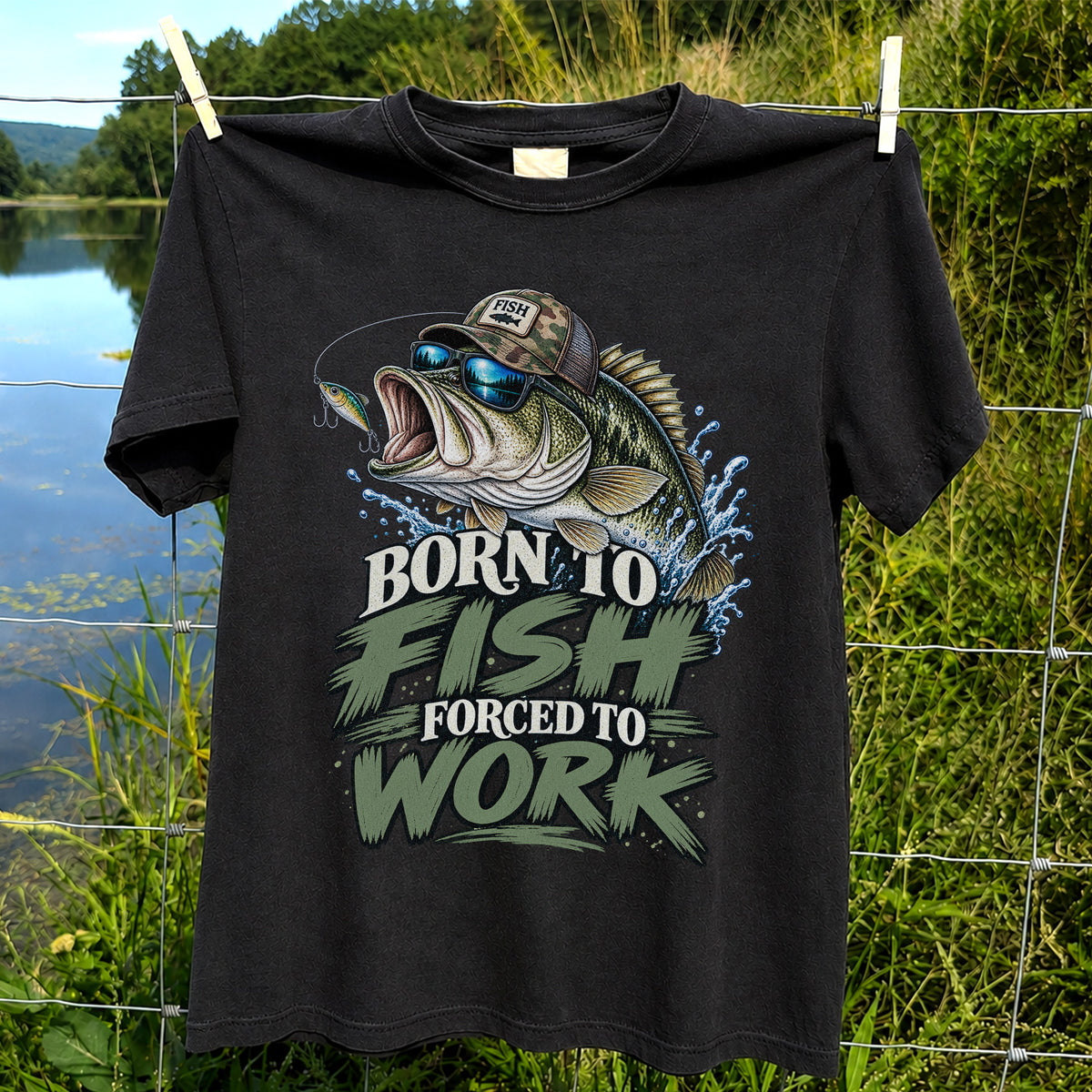Born to Fish Forced to Work Bass Graphic T-Shirt