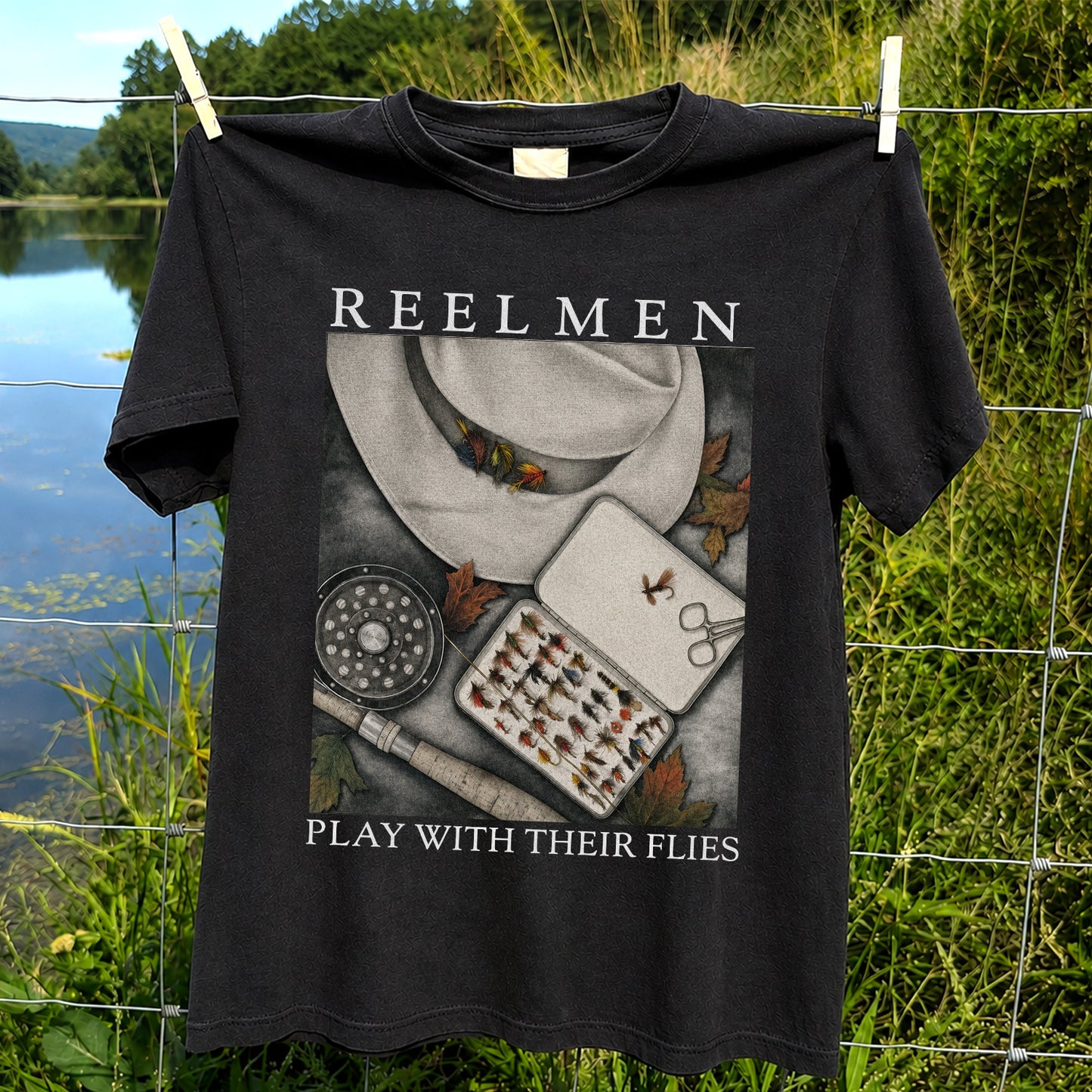 Fly Fishing T-Shirt Reelmen Play With Their Flies Vintage Fly Fisherman Tee