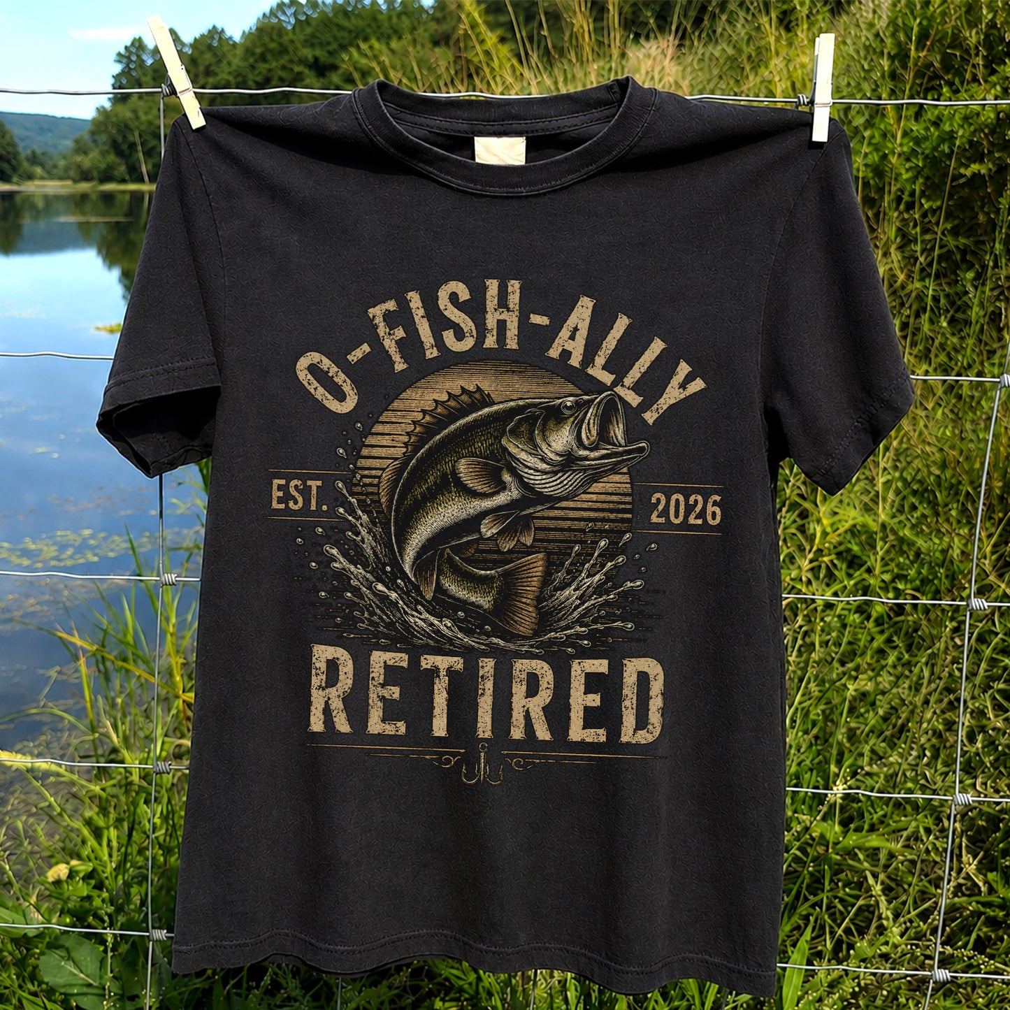 O-Fish-Ally Retired Bass Fishing T-Shirt