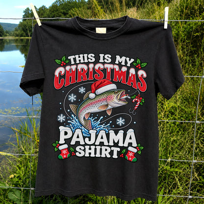 This Is My Christmas Pajama Shirt Rainbow Trout Fishing T-Shirt