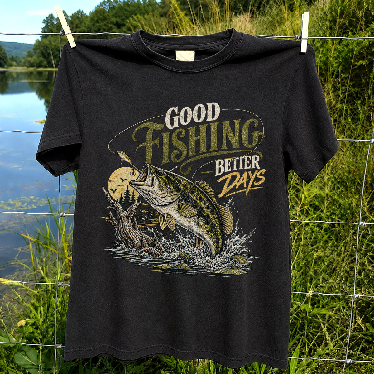 Good Fishing Better Days Largemouth Bass Graphic T-Shirt