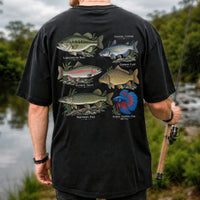 Bass Trout Catfish Carp Pike and Betta Freshwater Fish Graphic T-Shirt | Back Print