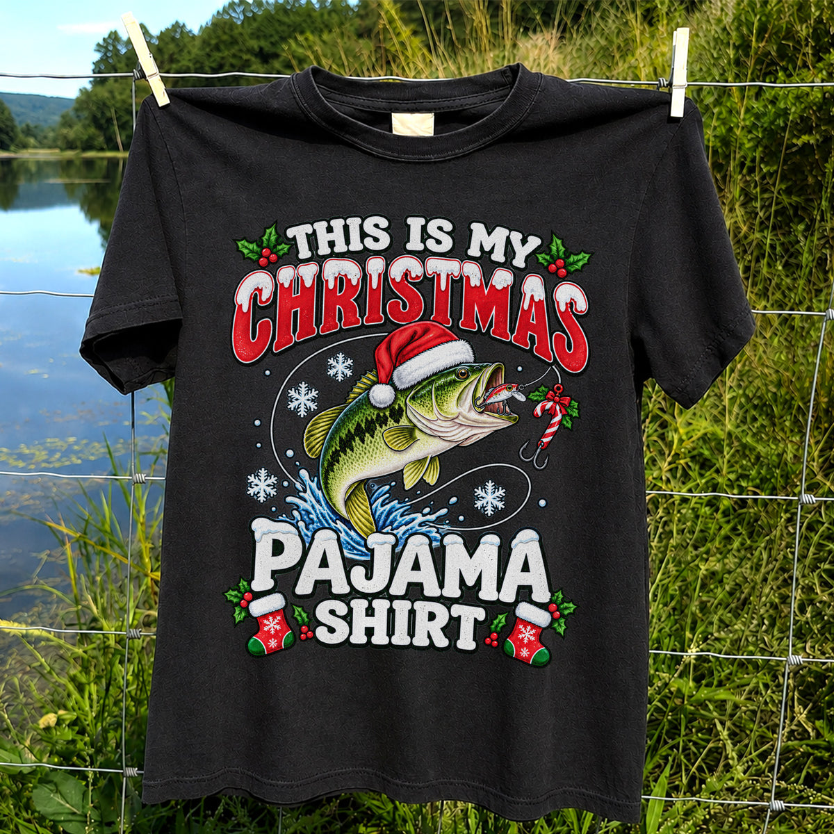 This Is My Christmas Pajama Shirt Bass Fishing T-Shirt