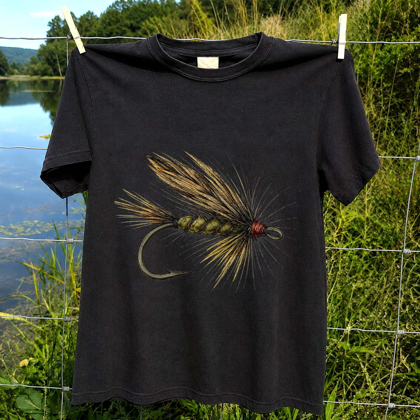 Vintage Fly Fishing Lure and Hook Graphic T-Shirt