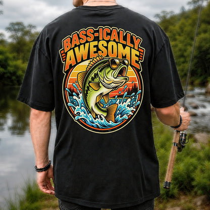Bass-ically Awesome Funny Bass Fishing Graphic T-Shirt | Back Print