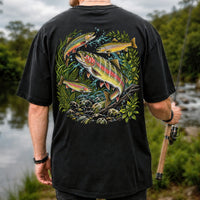 Rainbow and Brown Trout Underwater Fishing Graphic T-Shirt | Back Print