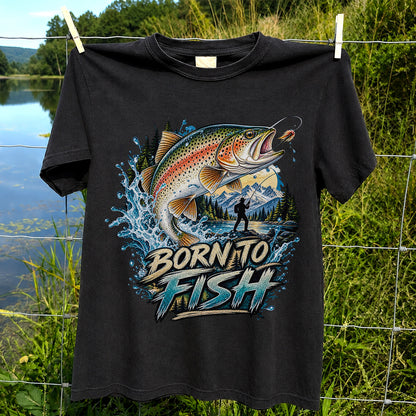 Born to Fish Rainbow Trout Fly Fishing Graphic T-Shirt