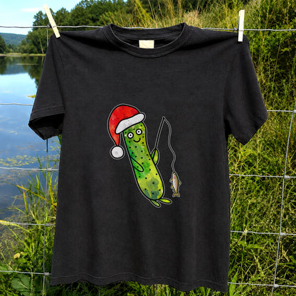Santa Hat Cucumber Fishing for Trout Graphic T-Shirt