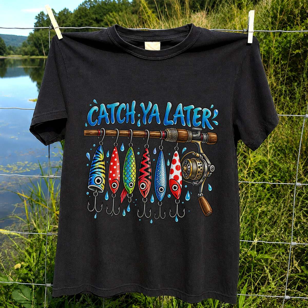 Catch Ya Later Funny Fishing Rod and Lures Graphic T-Shirt