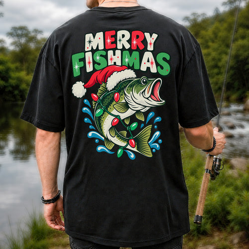 Christmas Bass Wrapped in Lights Graphic T-Shirt | Back Print