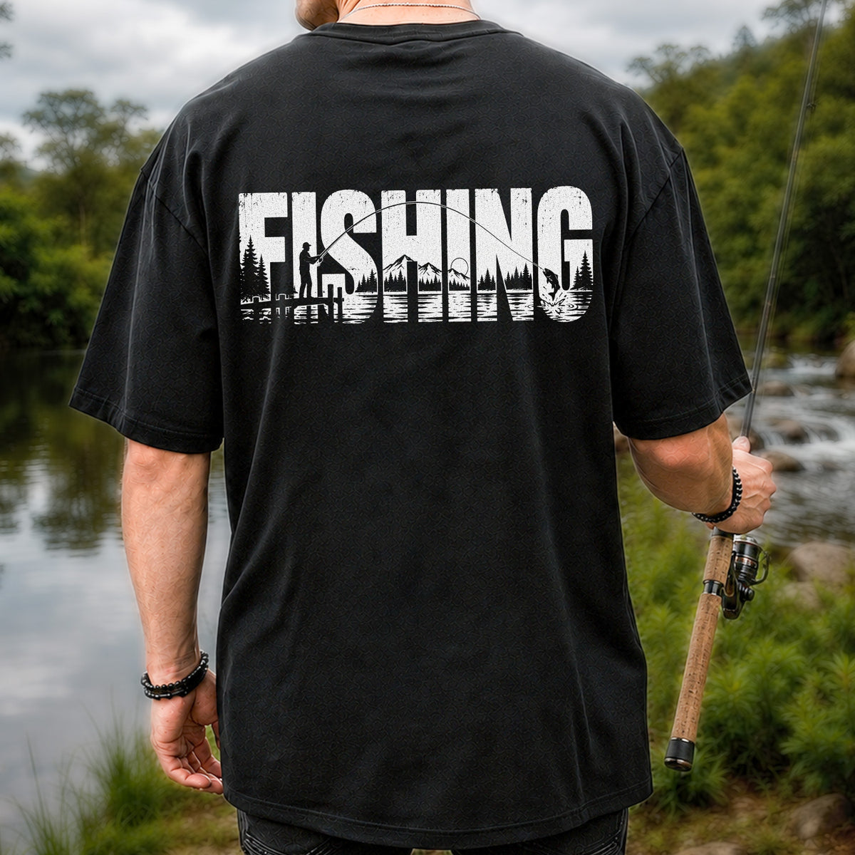 Fishing Lake Angler Vintage Graphic T-Shirt | Back Print
