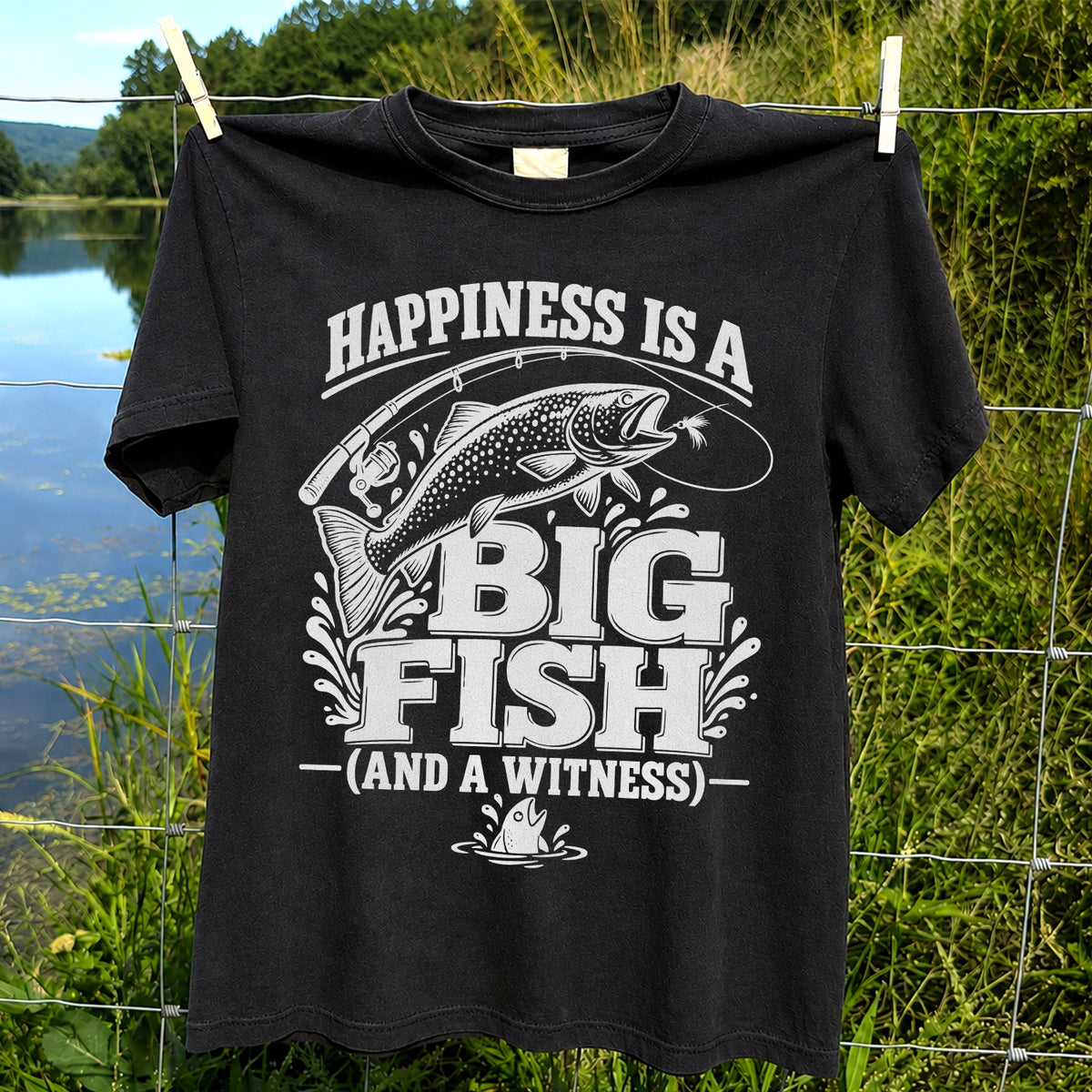 Happiness Is a Big Fish (And a Witness) Funny Trout Fishing T-Shirt