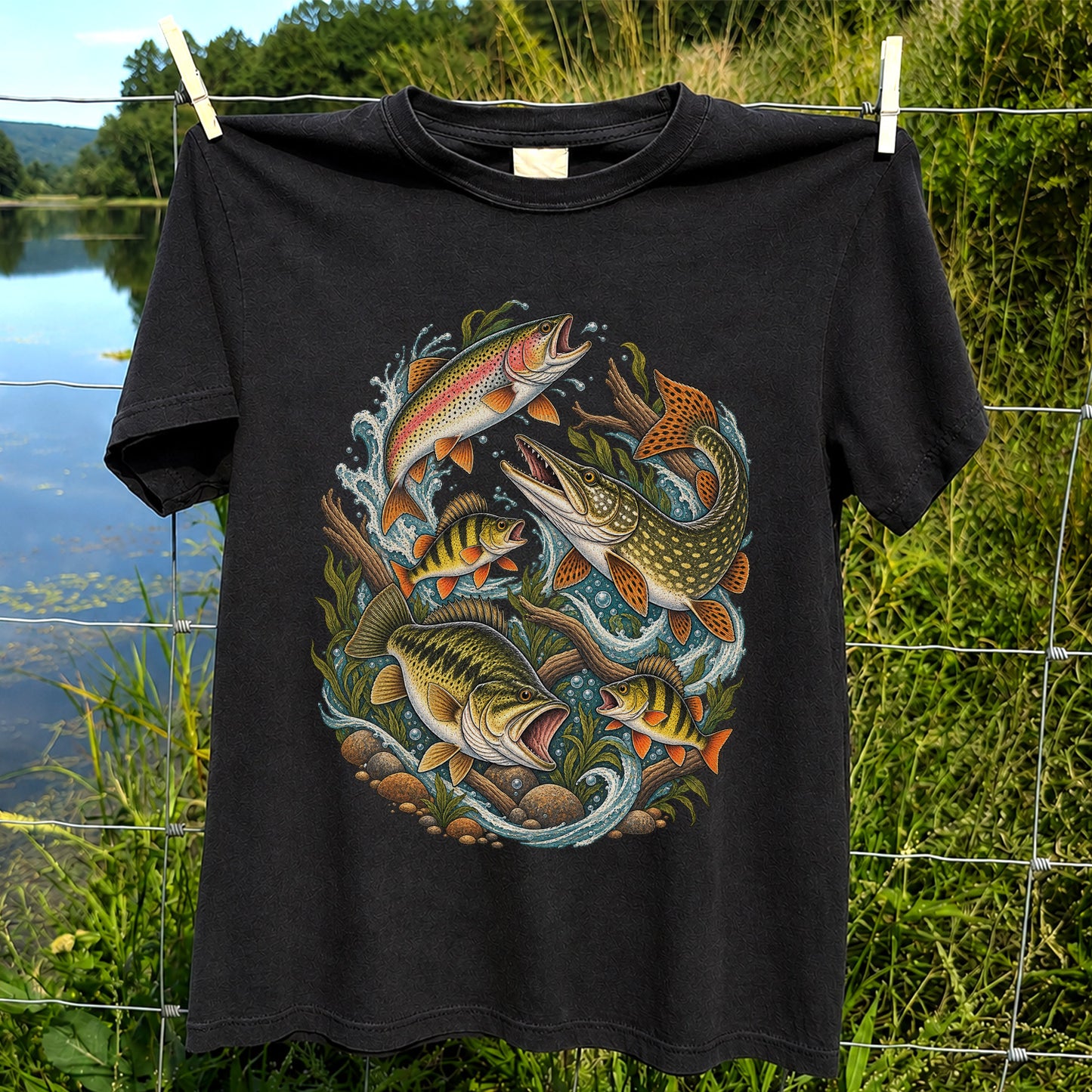 Trout Pike Bass and Perch Freshwater Fishing Graphic T-Shirt