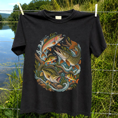 Trout Pike Bass and Perch Freshwater Fishing Graphic T-Shirt
