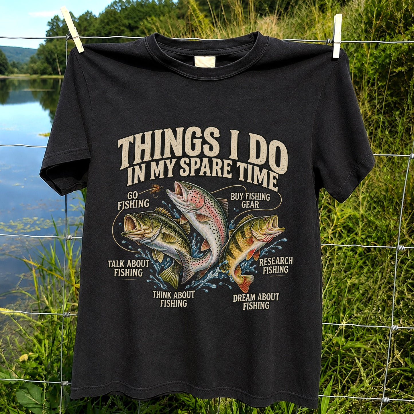Things I Do in My Spare Time Bass, Rainbow Trout and Perch Fishing T-Shirt