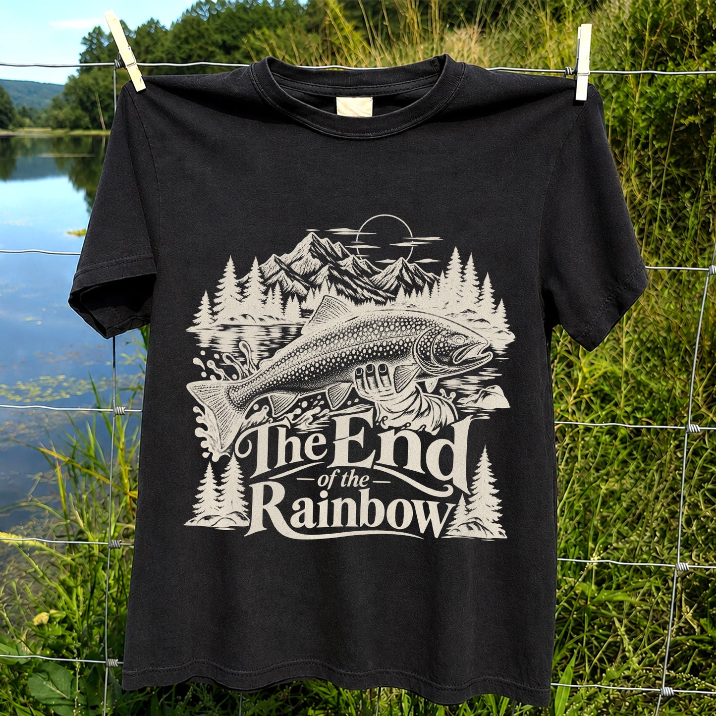 The End of the Rainbow Trout and Mountain Fishing Graphic T-Shirt