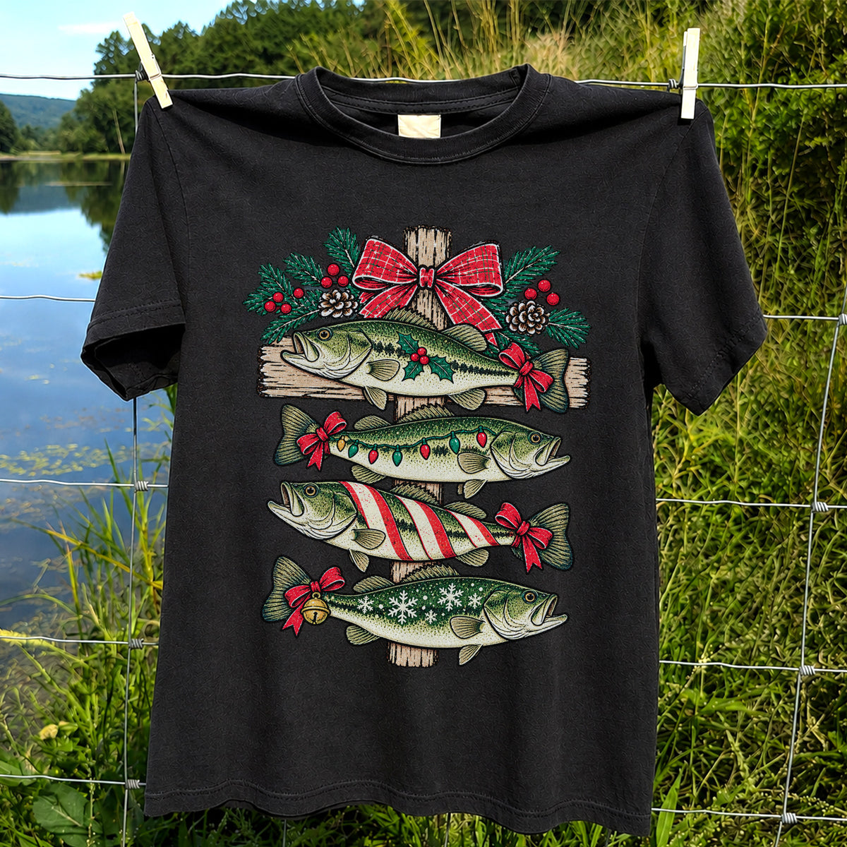 Christmas Bass Fishing Sign Holiday Graphic T-Shirt