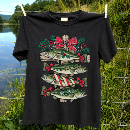 Christmas Bass Fishing Sign Holiday Graphic T-Shirt