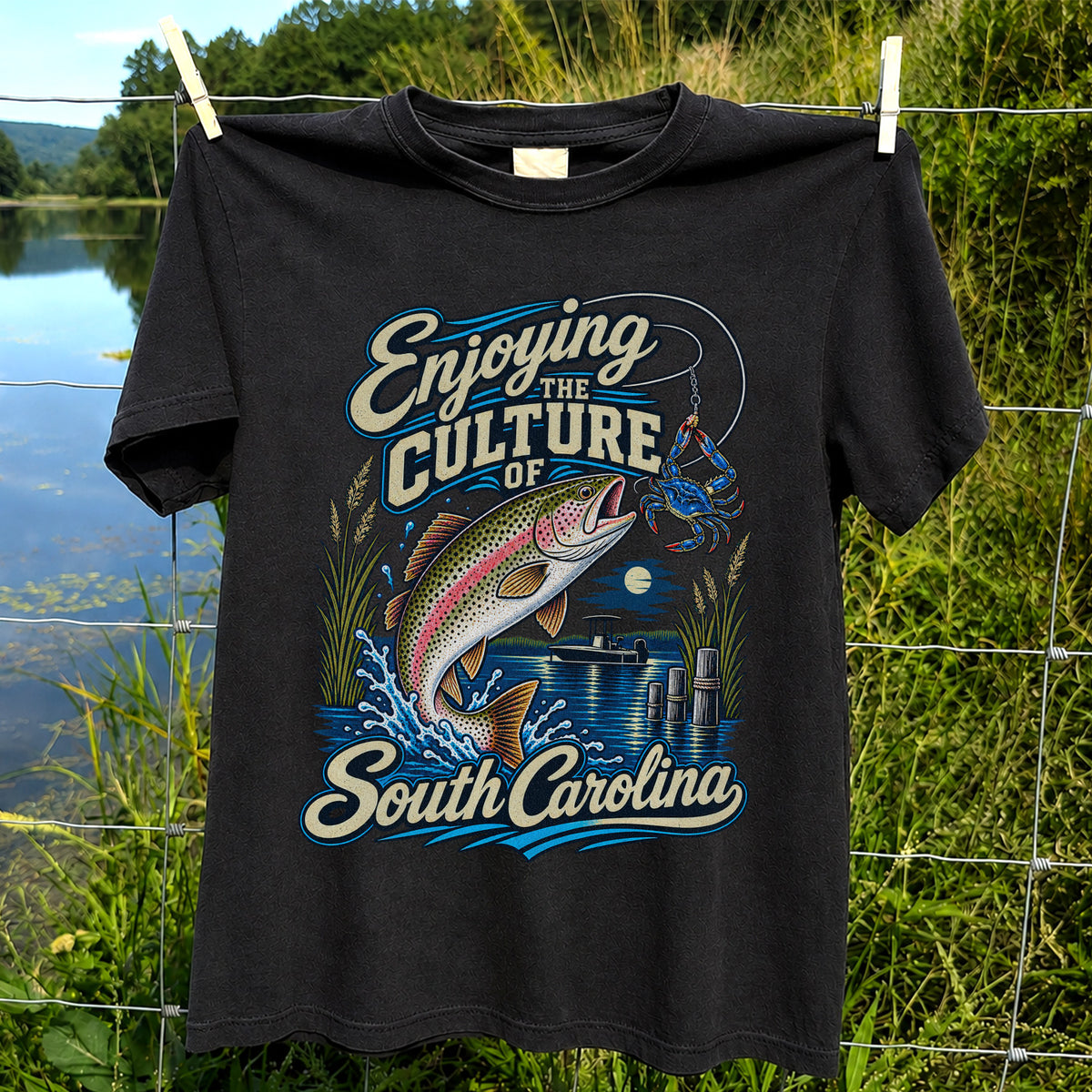 Enjoying the Culture of South Carolina Trout and Crab Fishing T-Shirt