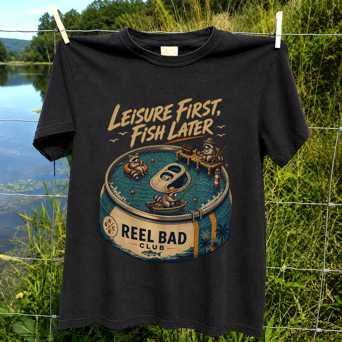 Raccoon Fishing Can Leisure Graphic T-Shirt