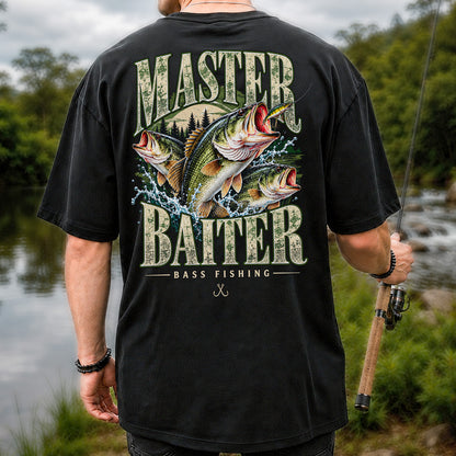 Master Baiter Bass Fishing Funny Vintage Graphic T-Shirt | Back Print