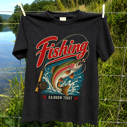 Vintage Rainbow Trout Fishing Graphic T-Shirt