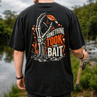 Skeleton Took the Bait Fishing Lure Gothic Graphic T-Shirt | Back Print