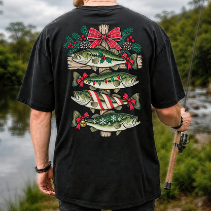 Christmas Bass Fishing Sign Holiday Graphic T-Shirt | Back Print