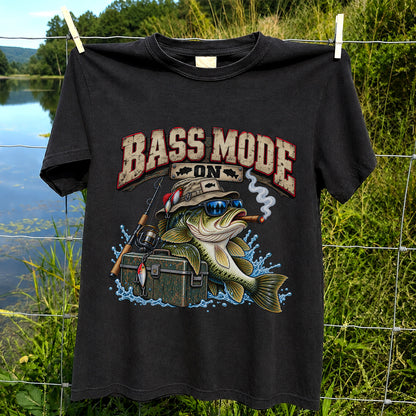 Bass Mode On Funny Bass with Cigar Fishing Graphic T-Shirt