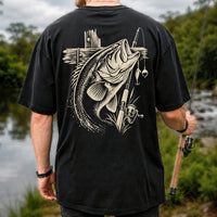 Largemouth Bass Fishing Rod Vintage Graphic T-Shirt | Back Print