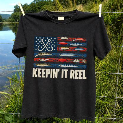 Keepin' It Reel American Flag Fishing Lures Graphic T-Shirt