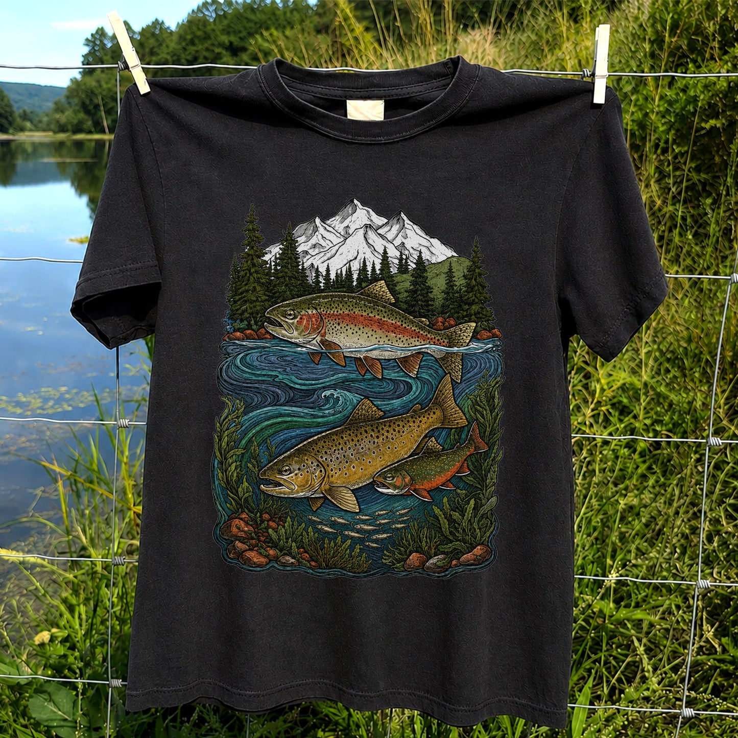 Trout Fishing T-Shirt  Mountain River Fishing Tee