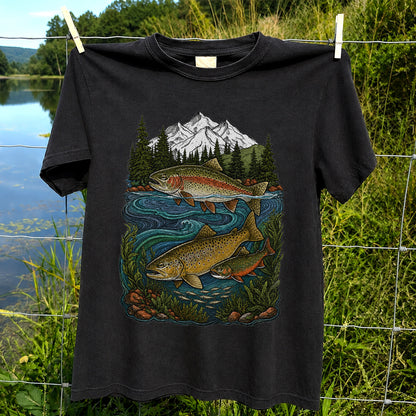 Trout Fishing T-Shirt  Mountain River Fishing Tee