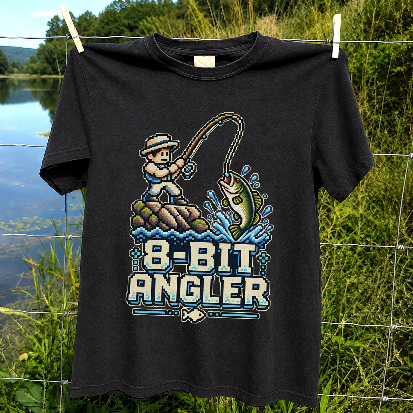8-Bit Angler Pixel Art Bass Fishing Graphic T-Shirt