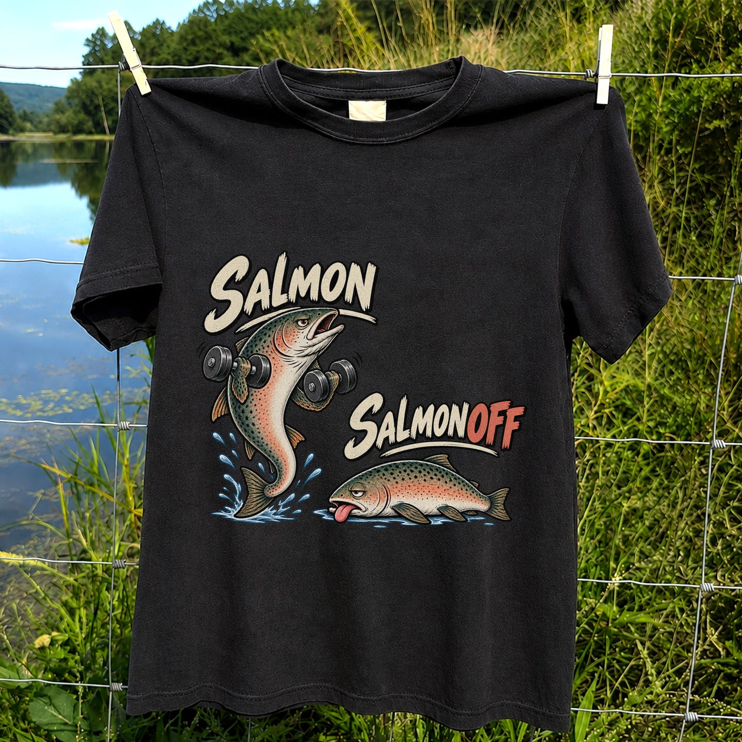 Salmon Salmon Off Funny Weightlifting Fish Fishing T-Shirt