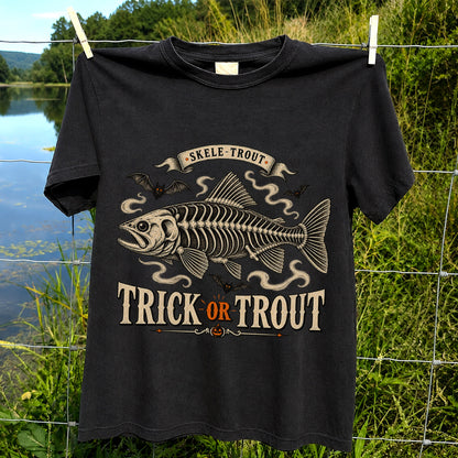 Skele-Trout Trick or Trout Halloween Fishing T-Shirt