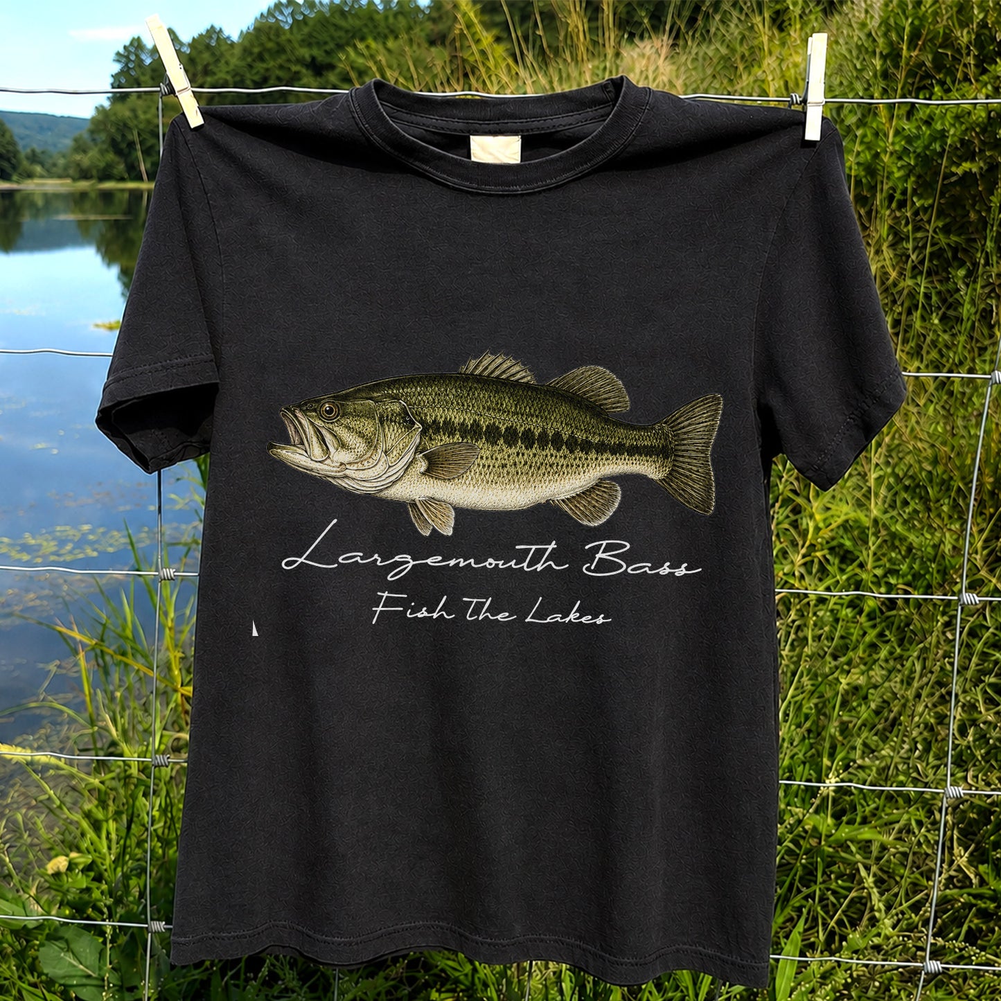 Largemouth Bass Fishing T-Shirt Fish The Lakes Vintage Bass Angler Tee