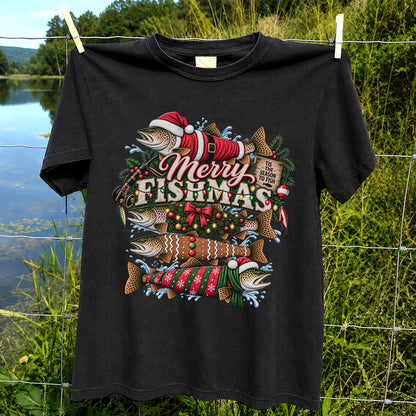 Merry Fishmas Tis the Season to Fish Christmas Trout T-Shirt