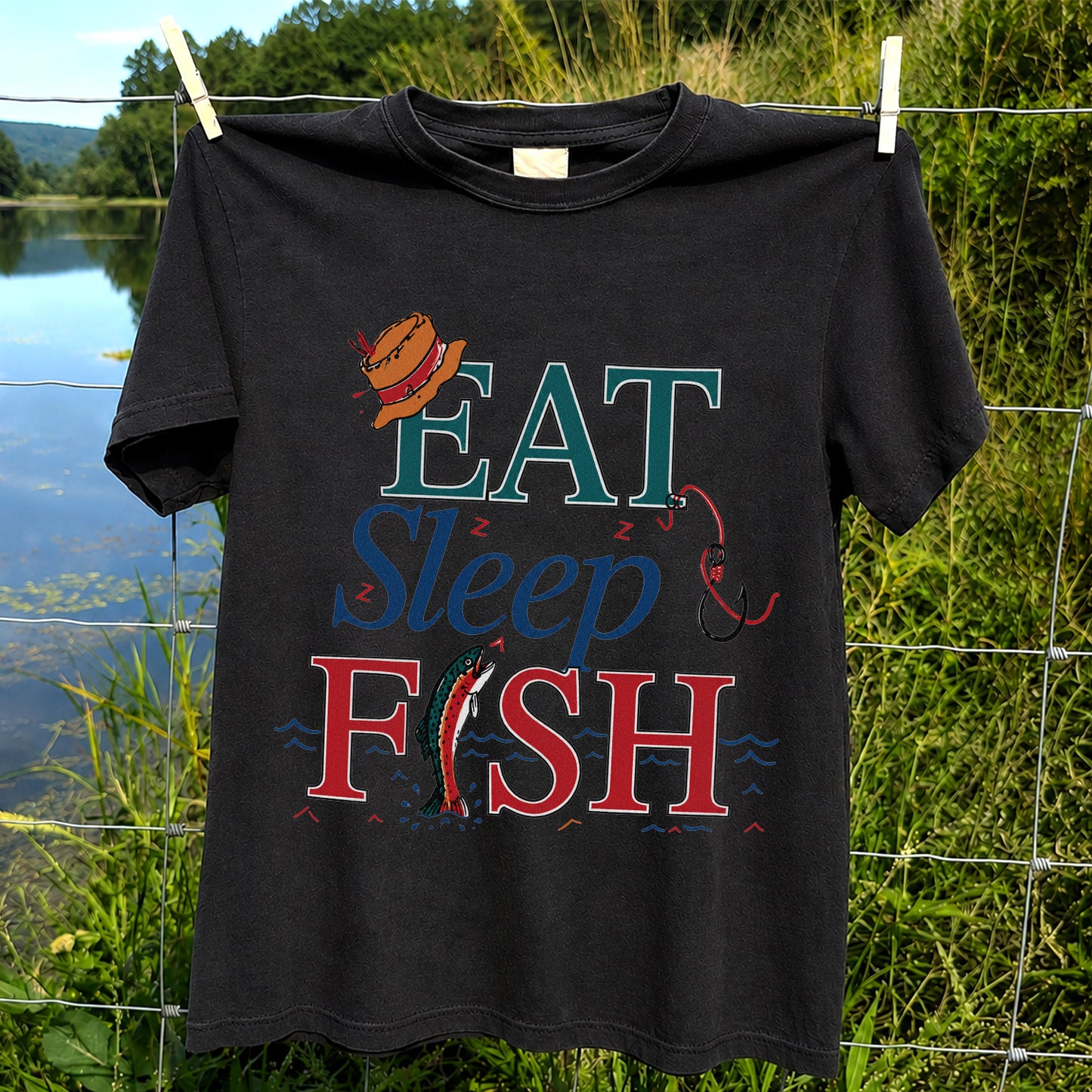 Eat Sleep Fish T-Shirt Trout Fishing Vintage Angler Tee