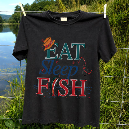 Eat Sleep Fish T-Shirt Trout Fishing Vintage Angler Tee