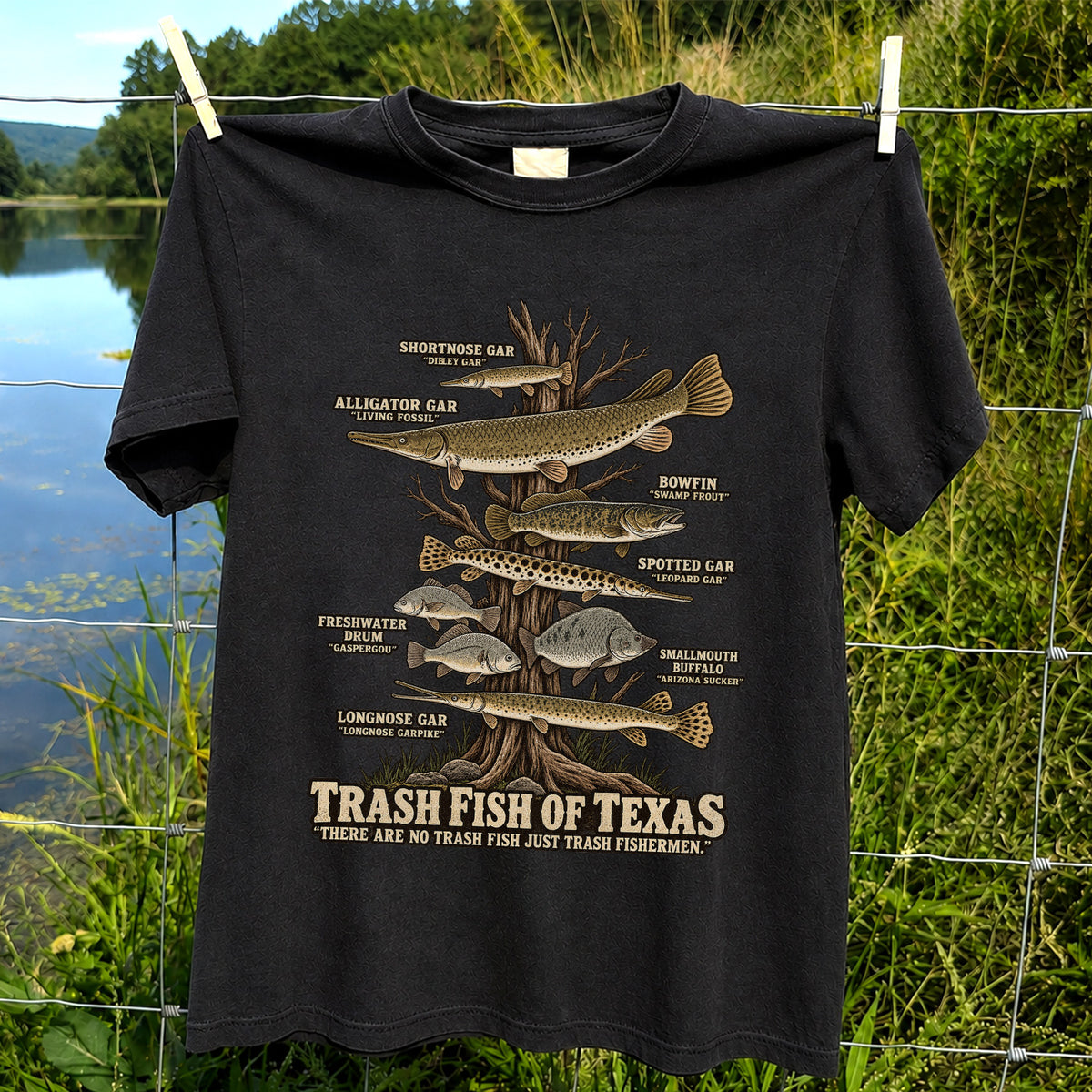 Trash Fish of Texas Gar and Freshwater Fish Graphic T-Shirt