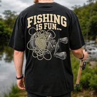 Fishing Is Fun Tangled Baitcasting Reel Funny Fishing T-Shirt | Back Print