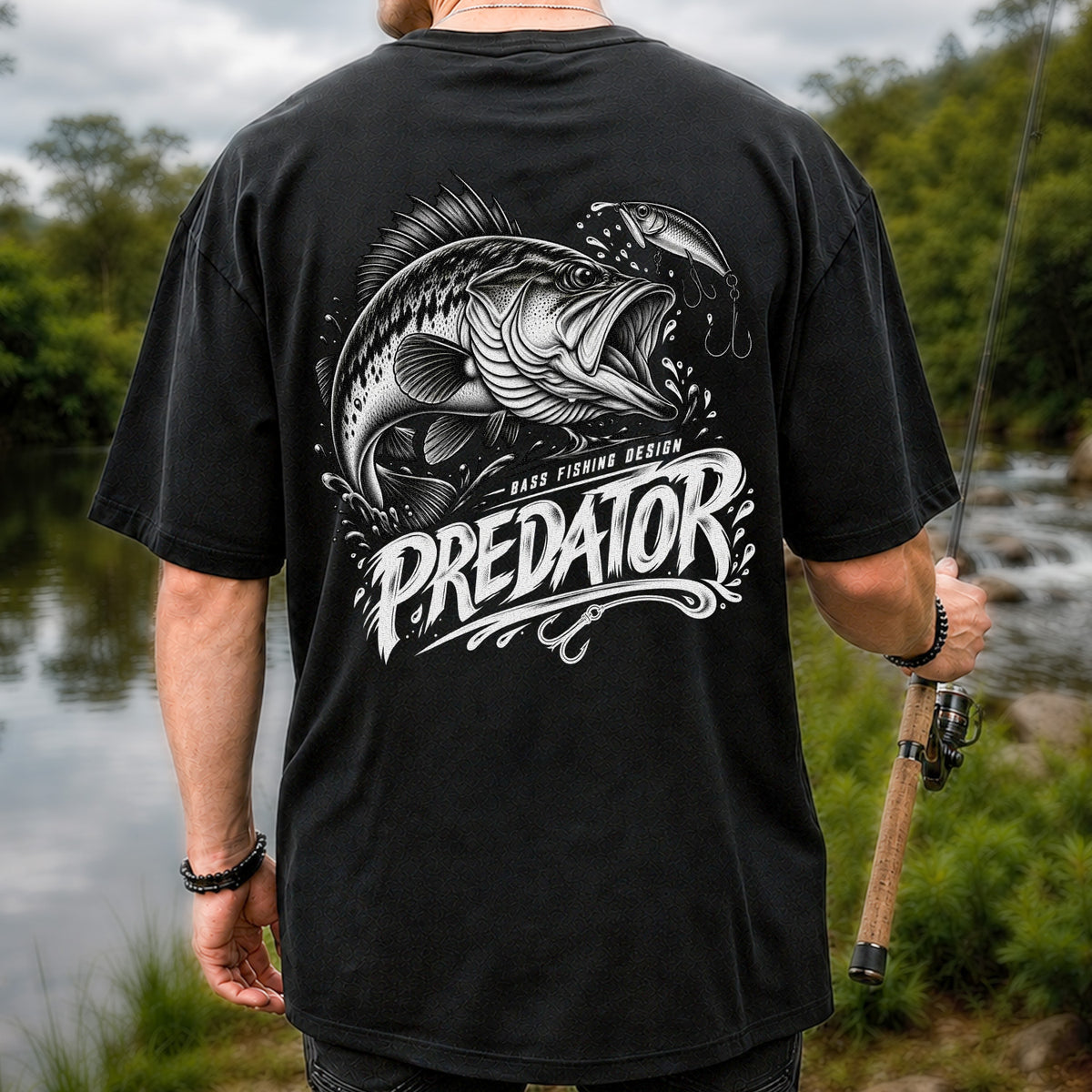 Predator Bass Fishing Design Largemouth Bass Graphic T-Shirt | Back Print