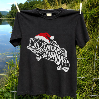 Santa Hat Fish Christmas Fishing Graphic T-Shirt
