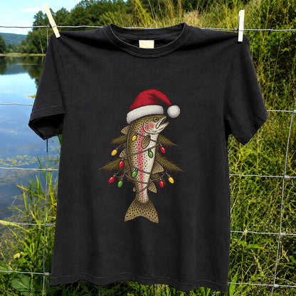 Christmas Trout Tree Fishing Graphic T-Shirt