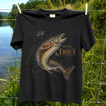 Brown Trout Chasing Fly Vintage Fishing Graphic T-Shirt