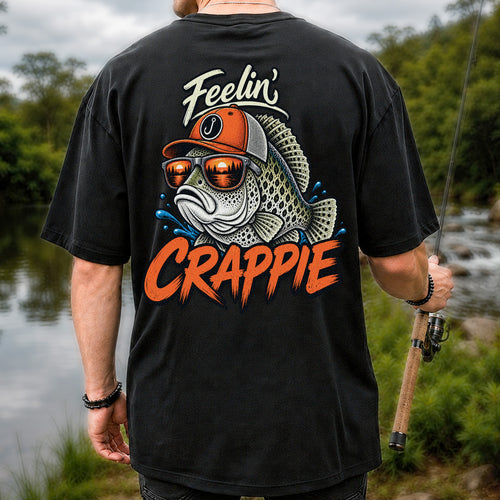 Feelin' Crappie Funny Fishing T-Shirt with Fish in Sunglasses | Back Print